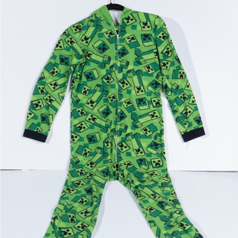 Green minecraft theme Kids One Piece Pajama. Size large